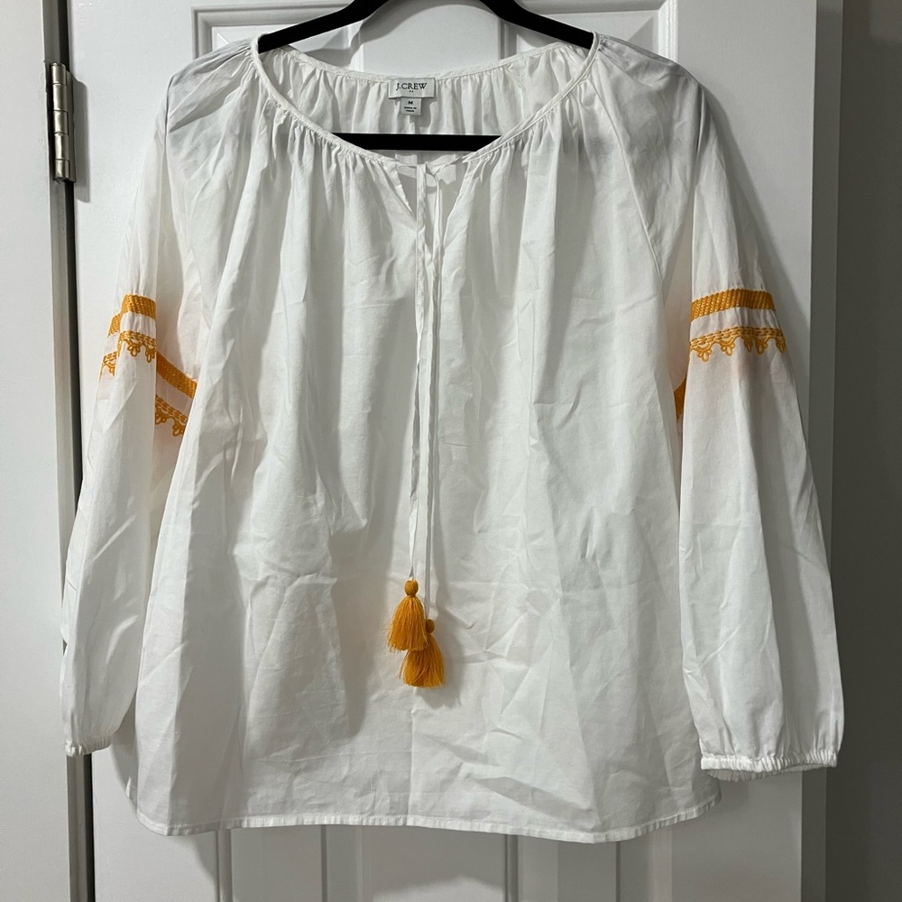 J. Crew White Blouse with Orange Accents NWOT